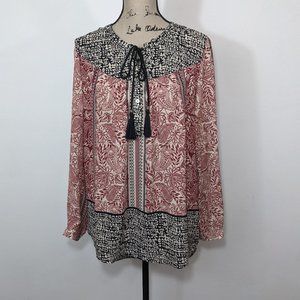 NWT DR2 By Daniel Rainn Paisley Long Sleeve Tassel Boho Blouse Size M